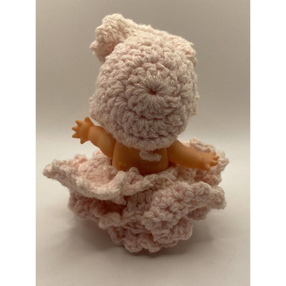 VINTAGE Mid Century Japan Kewpie Baby Doll Posable Pink Knitted Dress - Picture 4 of 6